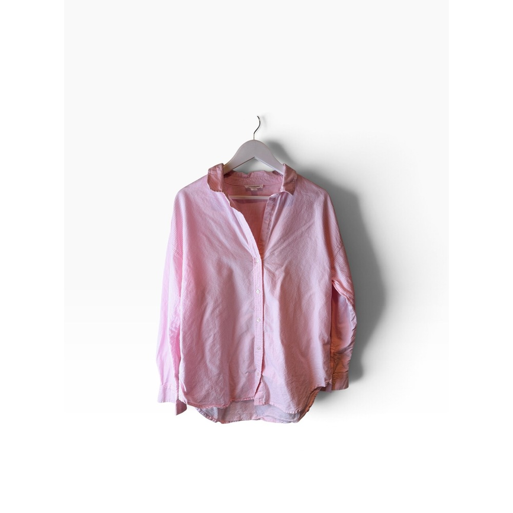 Beachlunchlounge Pink White Seersucker Striped Cotton Button Down Shirt Large